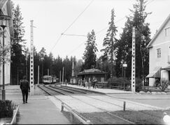 Höglandstorget spårvagnshållplats i Höglandet 1931.