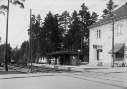 Smedslätten (Nockebybanan) spårvagnshållplats vid Smedslättstorget 1931.